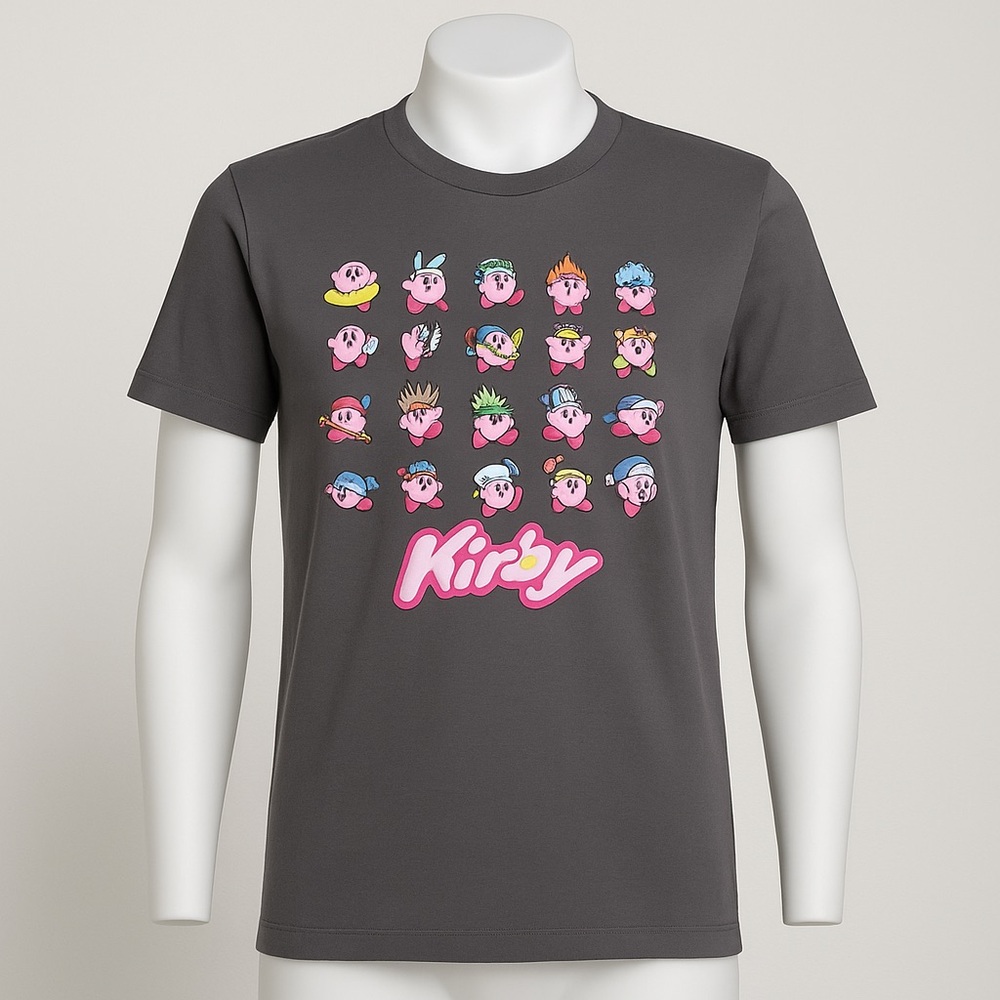 Nintendo Kirby “Power Up” Graphic Tee – Gray Men’s L Retro 90s Comic Con Gamer